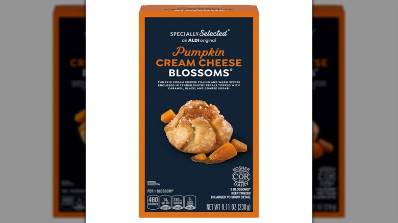 A box of Specially Selected Pumpkin Cream Cheese Blossoms on a white background
