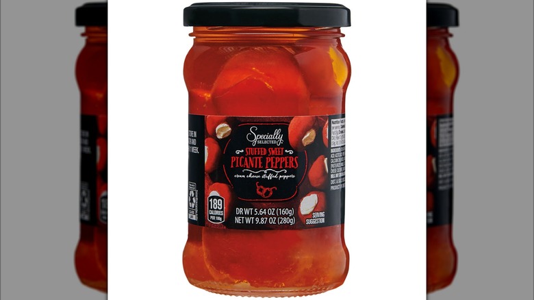 Glass jar of Specially Selected Stuffed Sweet Picante Peppers
