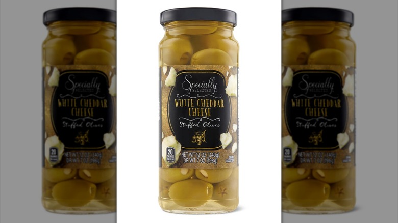 Glass jar of Specially Selected White Cheddar-Stuffed Queen Olives