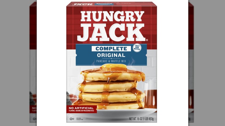 Hungry Jack pancake mix on white background