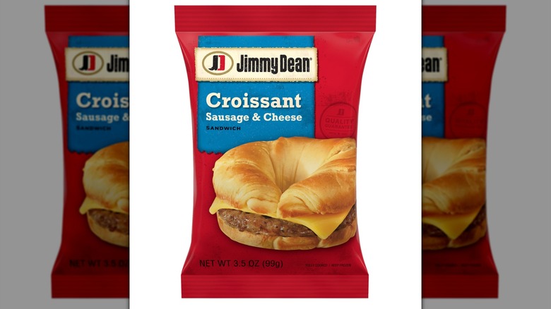 Jimmy Dean croissant breakfast sandwich on white background