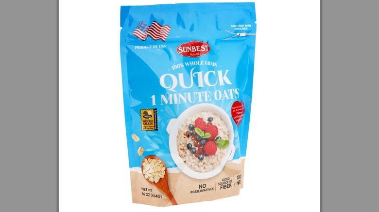 Sunbest quick oats on white background