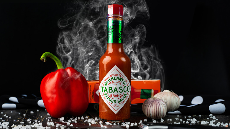 Tabasco sauce on slate