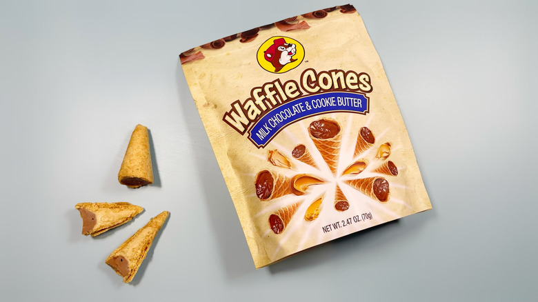 A bag of Waffle Cones with a few of them laid out