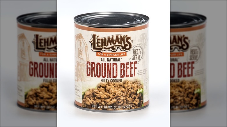 Lehman's canned ground beef packaging