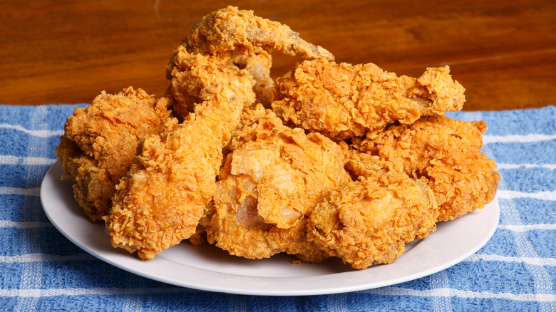 Fried chicken pieces on plate