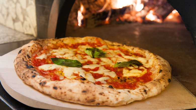 A freshly-cooked pizza