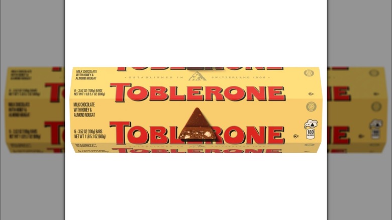 A box of six 100g Toblerone chocolate bars