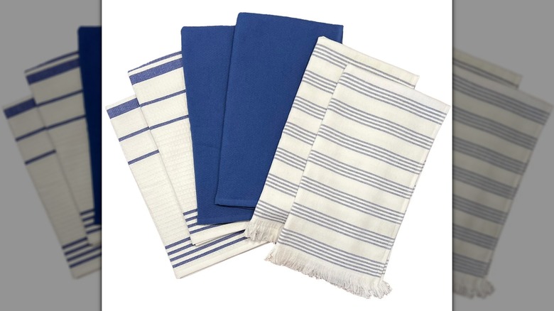 Blue and white kitchen towels