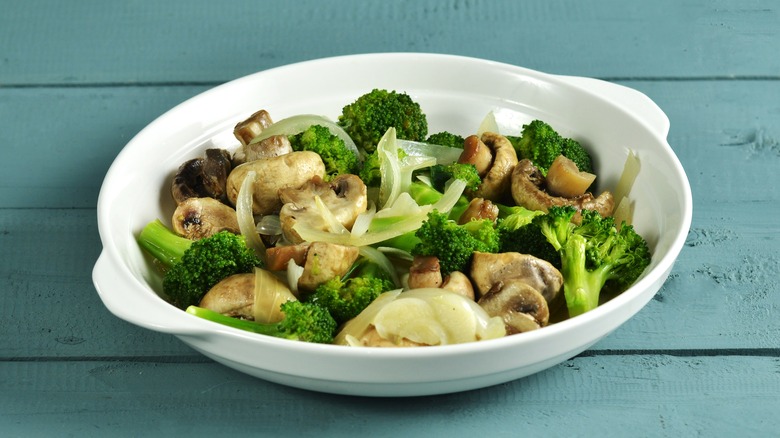 Mushroom broccoli stew in dish
