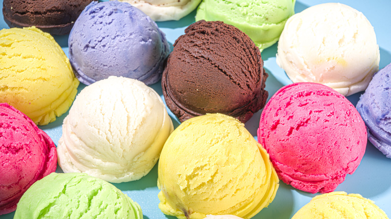 Scoops of different colored ice cream