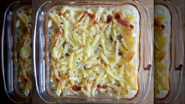 Potato casserole in glass bakeware
