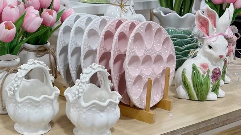 Pink and white deviled egg trays