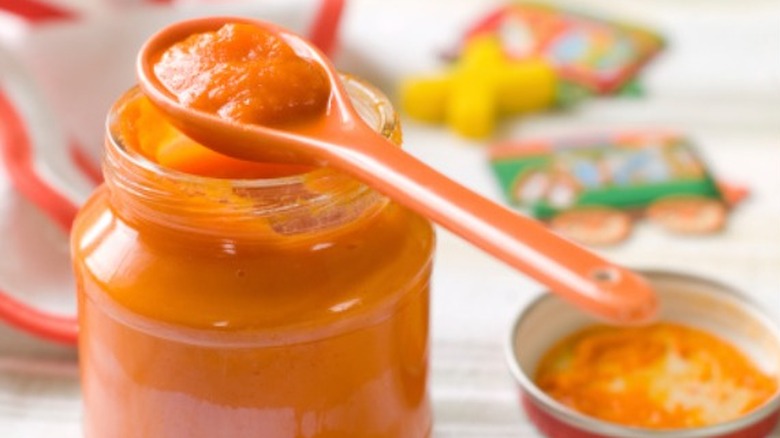 Orange colored baby food