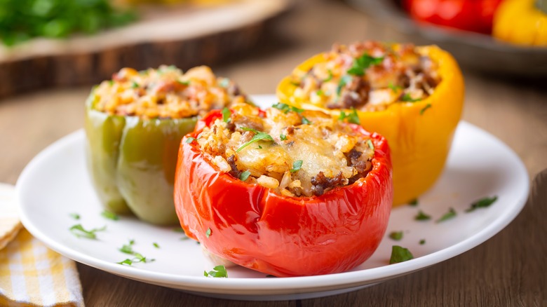 three stuffed bell peppers