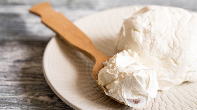 Spoonful of mascarpone cheese