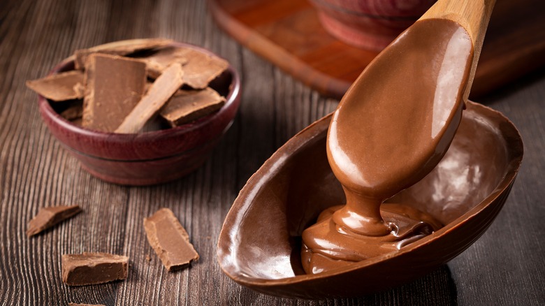 Melted chocolate and chocolate pieces