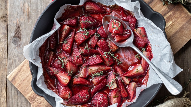 Roasted strawberries with herbs