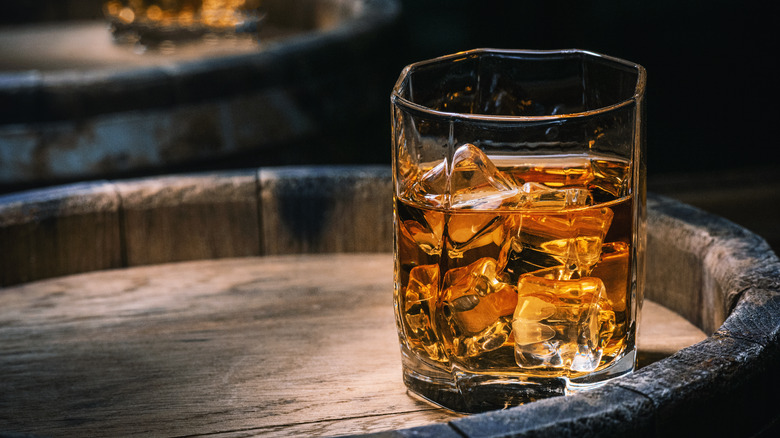 Whiskey in tumbler with ice