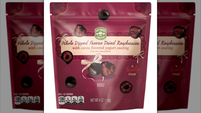 Product image of Southern Grove whole dipped freeze dried strawberries or raspberries