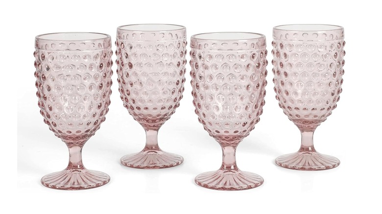 Martha Stewart Chauncey 14.2-ounce hobnail handmade glass goblets in pink