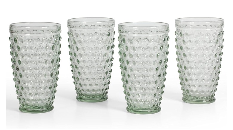 Martha Stewart Chauncey 14.3-ounce hobnail handmade glass tumblers in green
