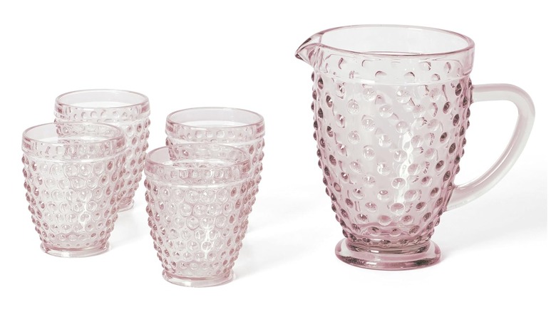 Martha Stewart Chauncey 5-piece handmade hobnail pitcher and glassware set
