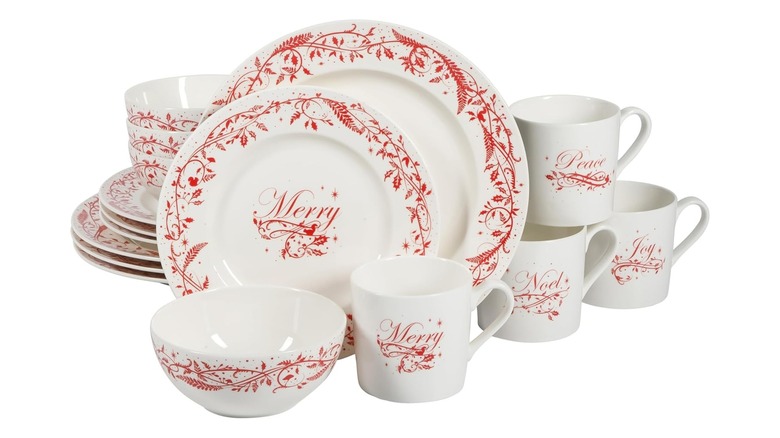 Product image of the Martha Stewart Christmas holiday 16-piece porcelain dinnerware set