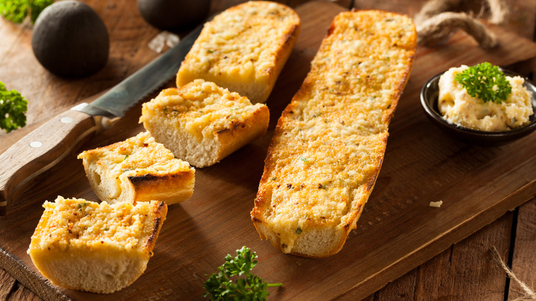 Sliced garlic bread and butter