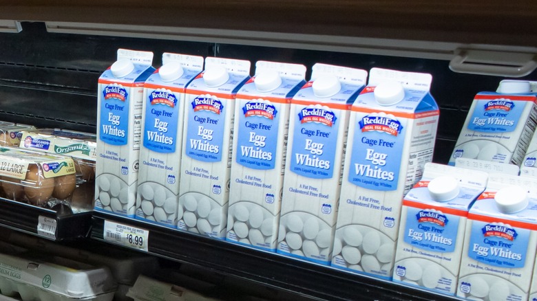 Egg white cartons on shelf
