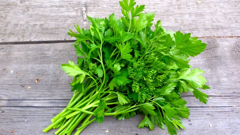 Parsley on wooden table