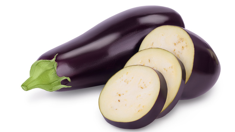 Sliced eggplant on white background