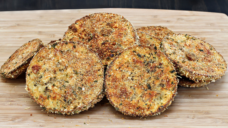 Breaded slices of eggplant