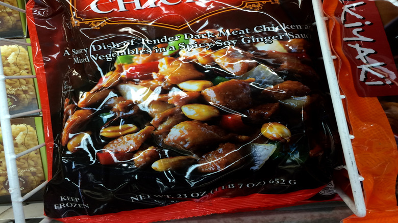 An image of Trader Joe's frozen Kung Pao Chicken in a bag.