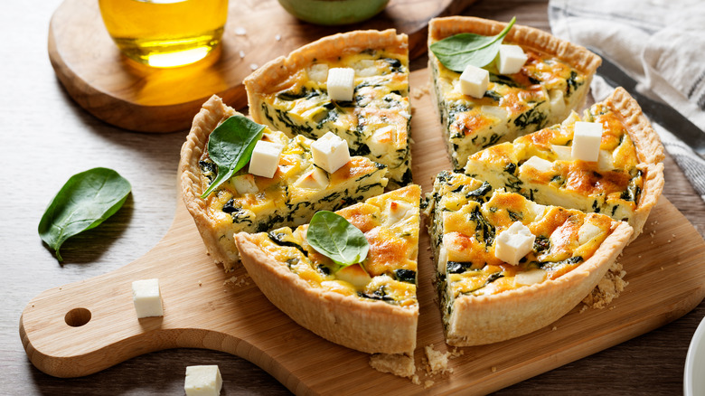 sliced quiche on cutting board