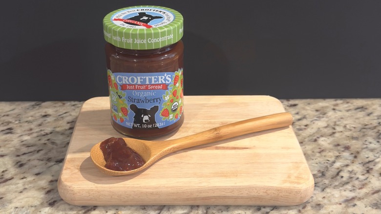 Jar of Crofter's Fruit Spread with sample on spoon