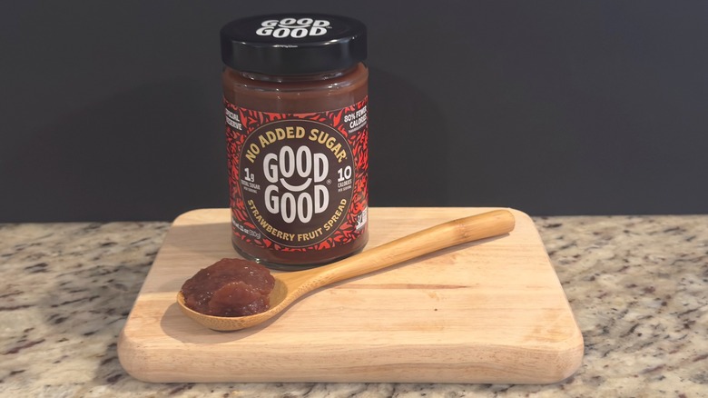 Jar of Good Good with sample on spoon