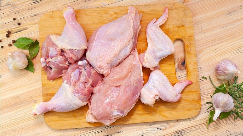 broken down chicken parts
