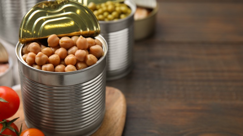 Opened can of chickpeas