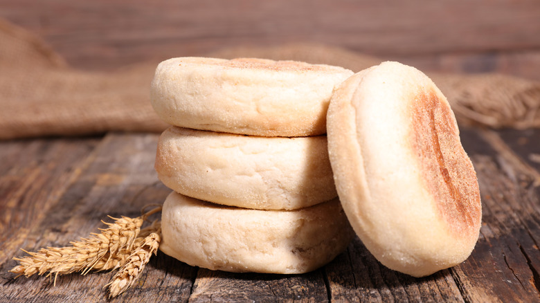 stacked English muffins