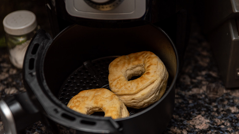 Air fried donuts in basket