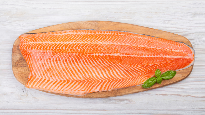 Salmon fillet on board