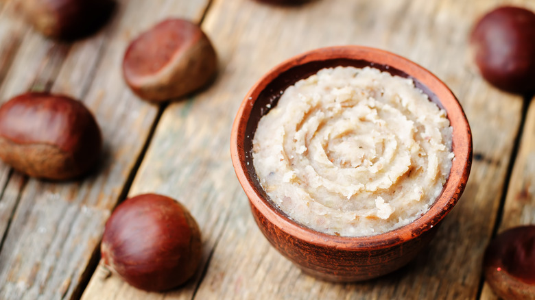 closeup of pale brown chestnut paste
