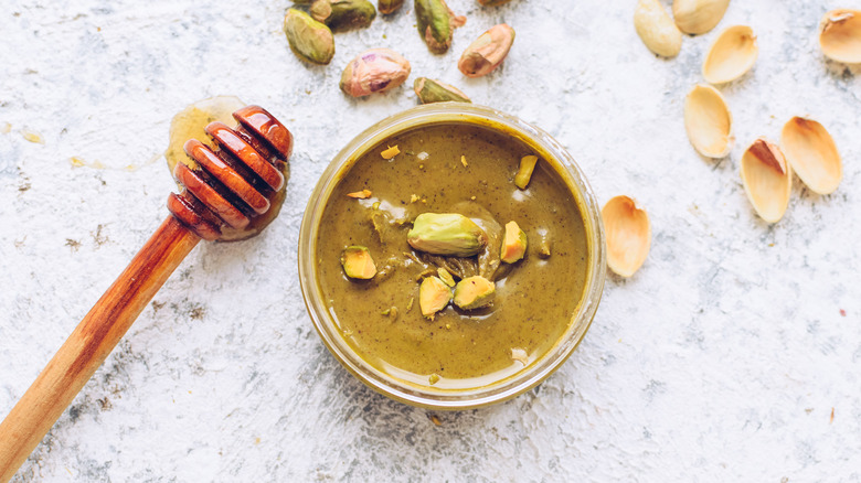 greenish homemade pistachio nut butter