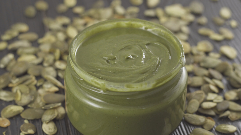 jar of green pumpkin seed butter