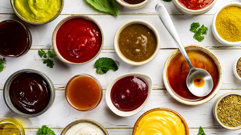 Bowls of various condiments