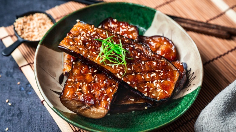 Miso eggplant with sesame seeds