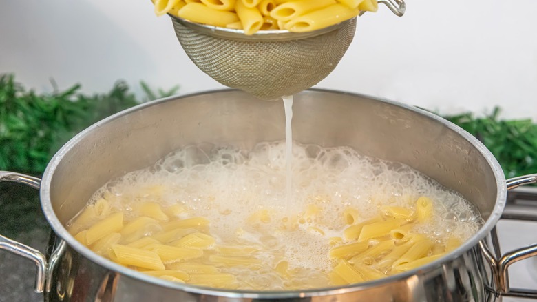 pasta strained from pot