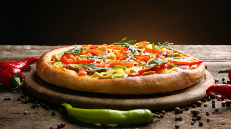 pizza with a golden, crisp crust