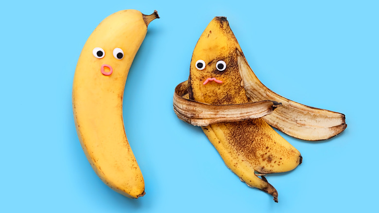 banana peels with googley eyes